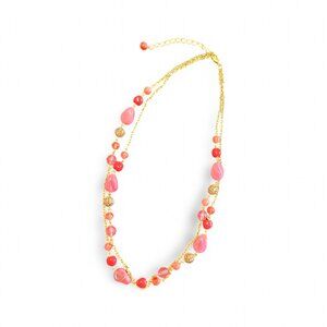 Vintage Y2K Coral, Pink & Gold Tone Necklace